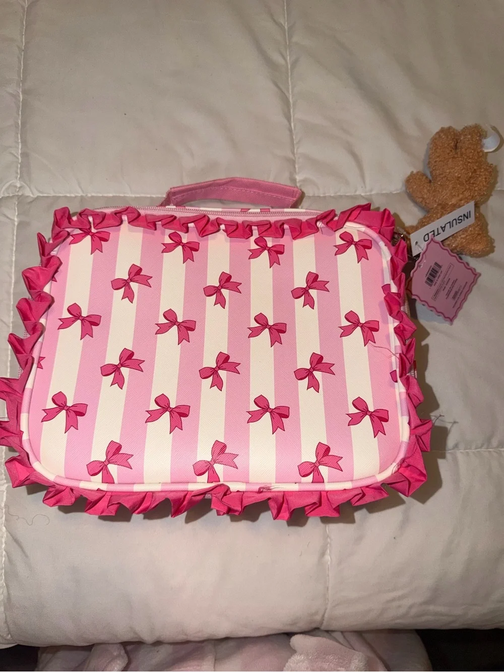 Girls' Pink Bow Stripe Lunch Bag